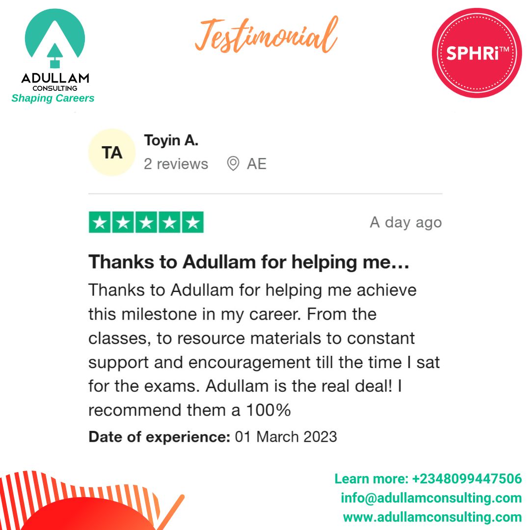 AdullamConsult's tweet photo. Read what she had to say about our service in her testimonial.

To join our upcoming classes, please visit https://t.co/ObUaVtI7XM or call/chat +2348099447506 now.

#ShapingCareers #RaisingGlobalHRLeaders #SPHRiAndProud #HRCICertified https://t.co/lk0aGnQcui