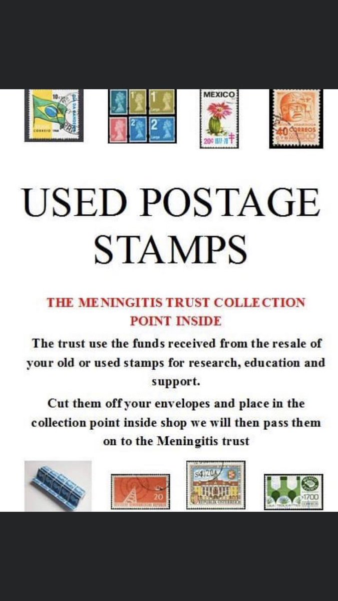 trudydavies1964's tweet photo. We have collected used postage stamps for over 25 years for The Meningitis Trust. 
Wonder how much was a first class stamp was back then? ✉️ 📦 
Please hand in at shop 
#Woosnam #Llanidloes 
#Shoplocal #Charity #smallshop #sustainable #usedstamps @MeningitisNow #meningitistrust https://t.co/SjHmQAC6FJ