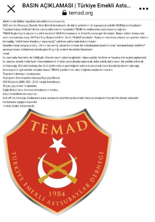 nmkkrc5004's tweet photo. #GüçlüTemadGüçlüAstsubay
TEMAD' ın 12. 04. 2023 tarihli basın açıklamasına göre TEMAD 5400 ek gösterge talebinden vazgeçmiş ve bunun nedenini de açıklamamış. Tuhaf bir durum. Neden acaba?
@temadankara
@DurgenHamza
@DedeErselAksu https://t.co/1R3KmoEDaV