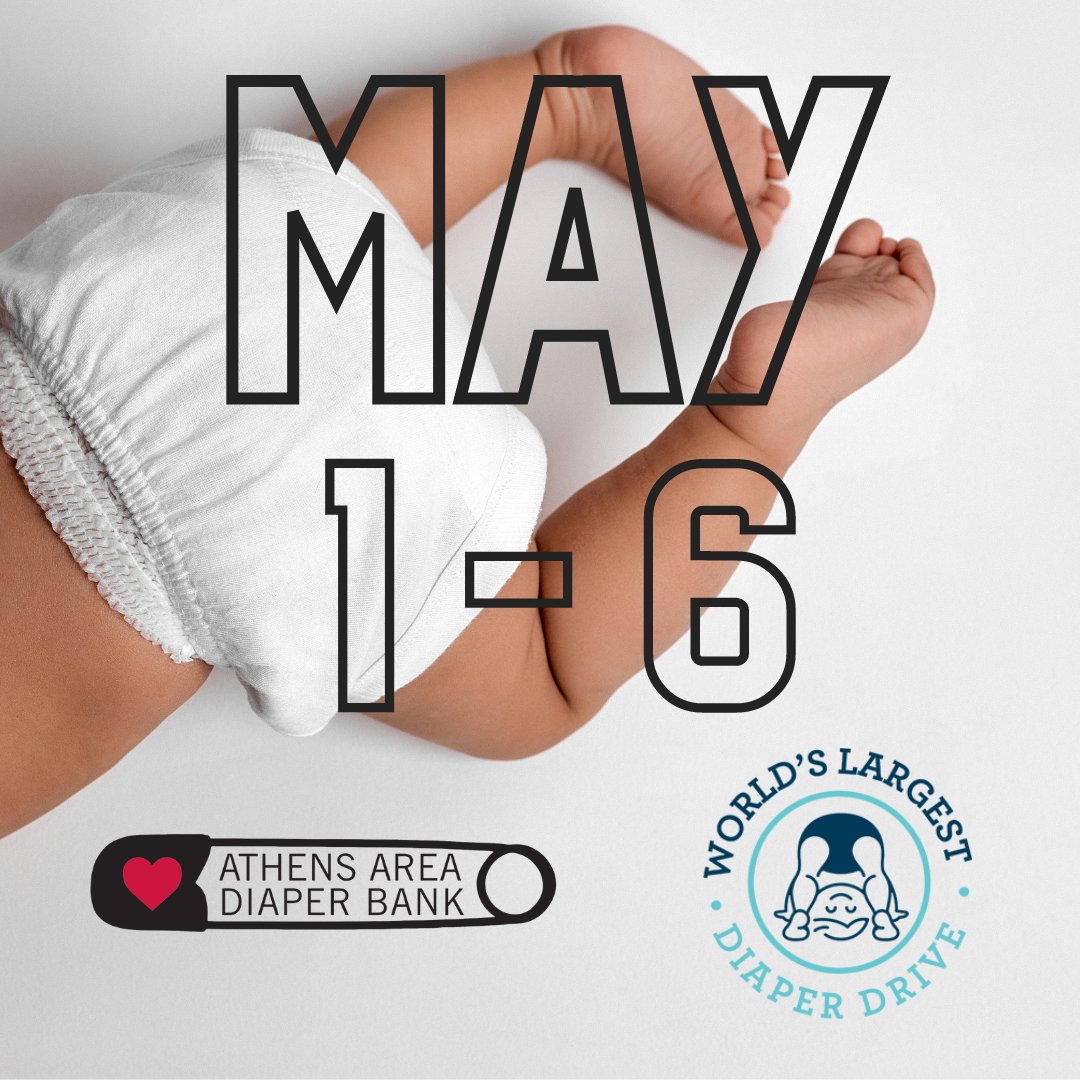 Ready. Set. Diaper! 👶

From May 1st through the 6th, we are participating in the World's Largest Diaper Drive! We are trying to collectively gather more than 2 million diapers.

If you are interested in hosting a diaper drive, email beth.staton@athensareadiapers.com.