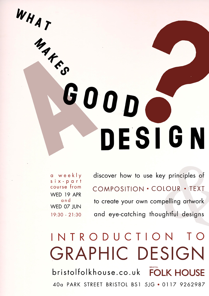 Hi, you may be interested to know that I (Michal) will be teaching graphic design at Bristol <a href="/folkhouse/">Bristol Folk House</a>. The first 6-week course starts on 26th April (postponed from 19th). It's an introductory course and is open to everyone - no computers needed :) bristolfolkhouse.co.uk/courses/introd…