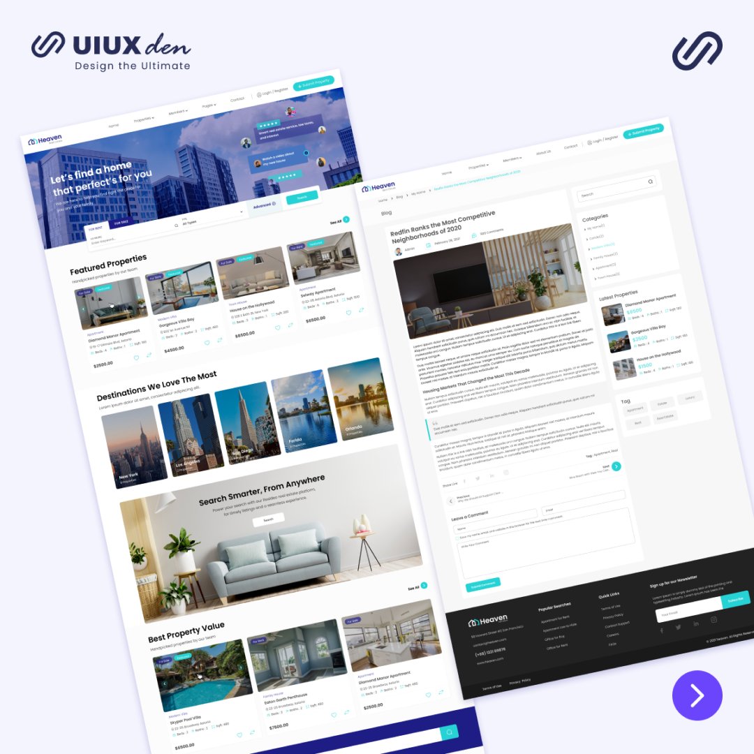 UiUxDen's tweet photo. Introducing the sleek and modern website design for Heaven.

For project inquiries, reach out at :sales@uiuxden.com

For more design inspirations, follow @UiUxDen 

#TEMPLATE #design #RealEstate #websitedesign #webdesigner #design #designinspiration #GraphicDesign #uiuxden https://t.co/Gyj2rtonIG