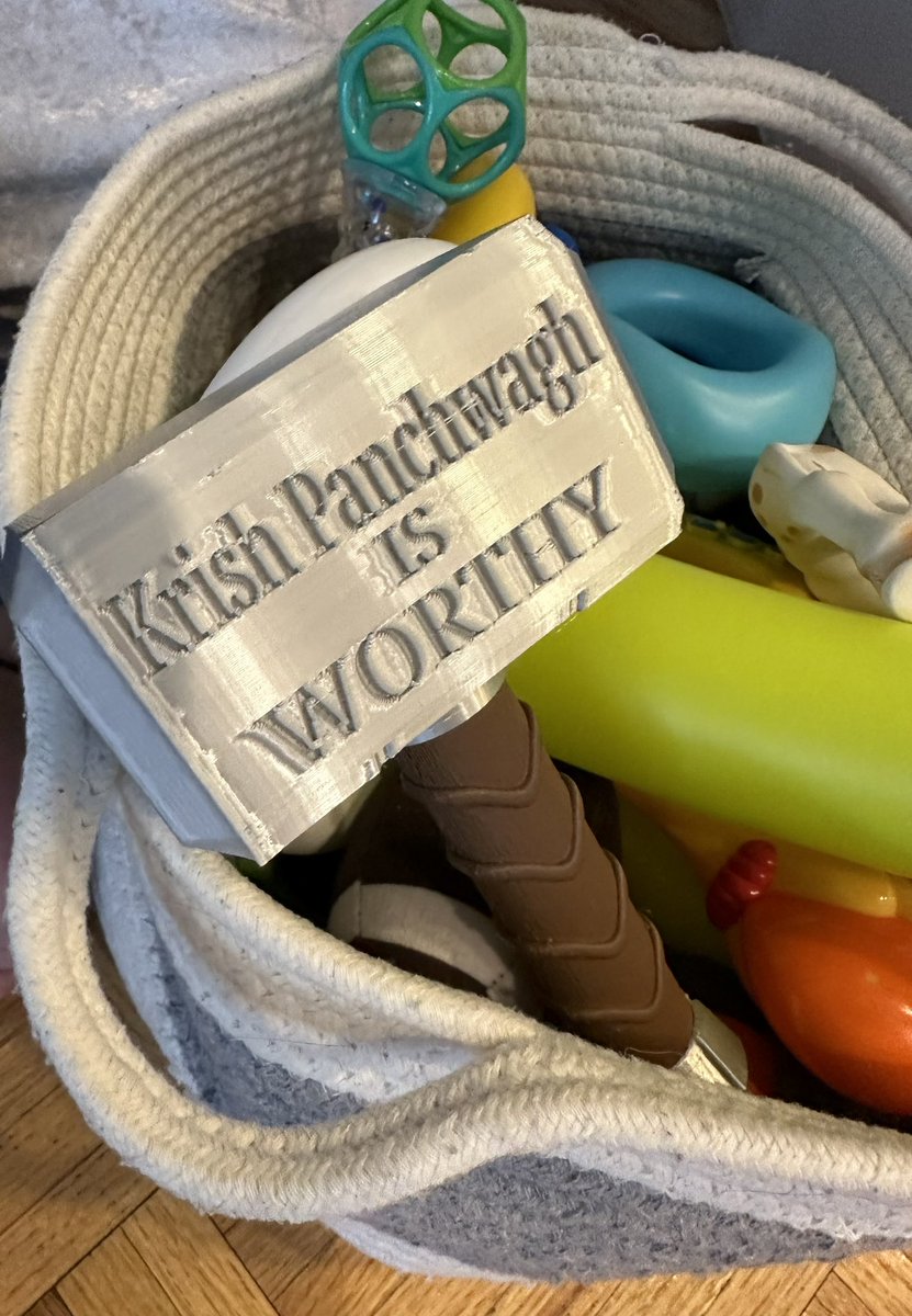 devpanchwagh's tweet photo. Iโm a huge comic nerd, as most of you know. So I just HAD to get my son Krish his own Thor hammer (Mjolnir). Etsy really came through. The detail is incredible. Now he can hammer away, although right now heโs more interested in eating it lol. #Thor #BabyThor https://t.co/n3DbS178cq