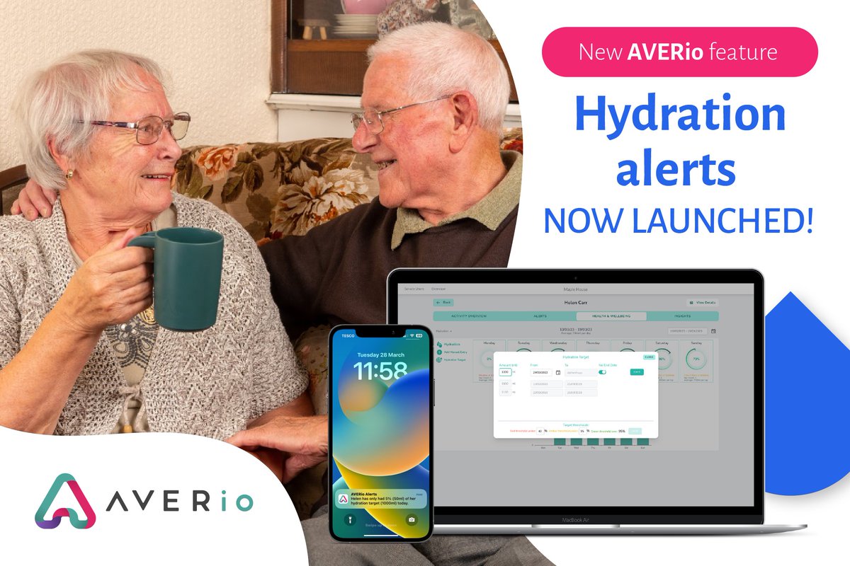 AVERioTech's tweet image. Our AVERio hydration feature has launched thanks to our partnership with AQUARATE! 
 
Being able to measure liquid consumption will be a huge step forward as part of our AVERio fall detection and health monitoring software.
 
#socialcare #falldetection #DoingItForDoris