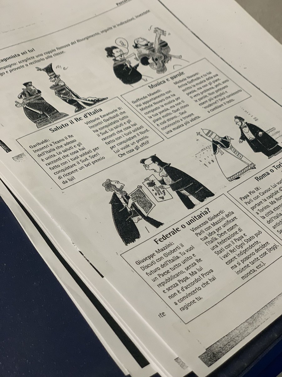ProfZoino's tweet photo. My favorite activity during our history lessons. Ss creating dialogues between historical figures in Italian unification #17marzo1861 #cavour #garibaldi #mazzini #gioberti #mameli #novarro #vittorioemanuele2 https://t.co/PzOuujcHjs