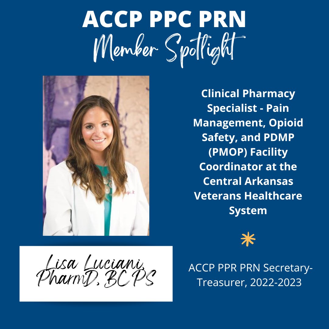 accpPPCprn's tweet photo. Happy Wednesday! Today we'd like to highlight Dr. Luciani, this year's #PPCPRN secretary-treasurer 👏

Fill out the Member Info form if you haven't already and let us know if we can feature you in future spotlights 📷https://t.co/zqPOWj4Fcv… https://t.co/lKwwA1wKdr