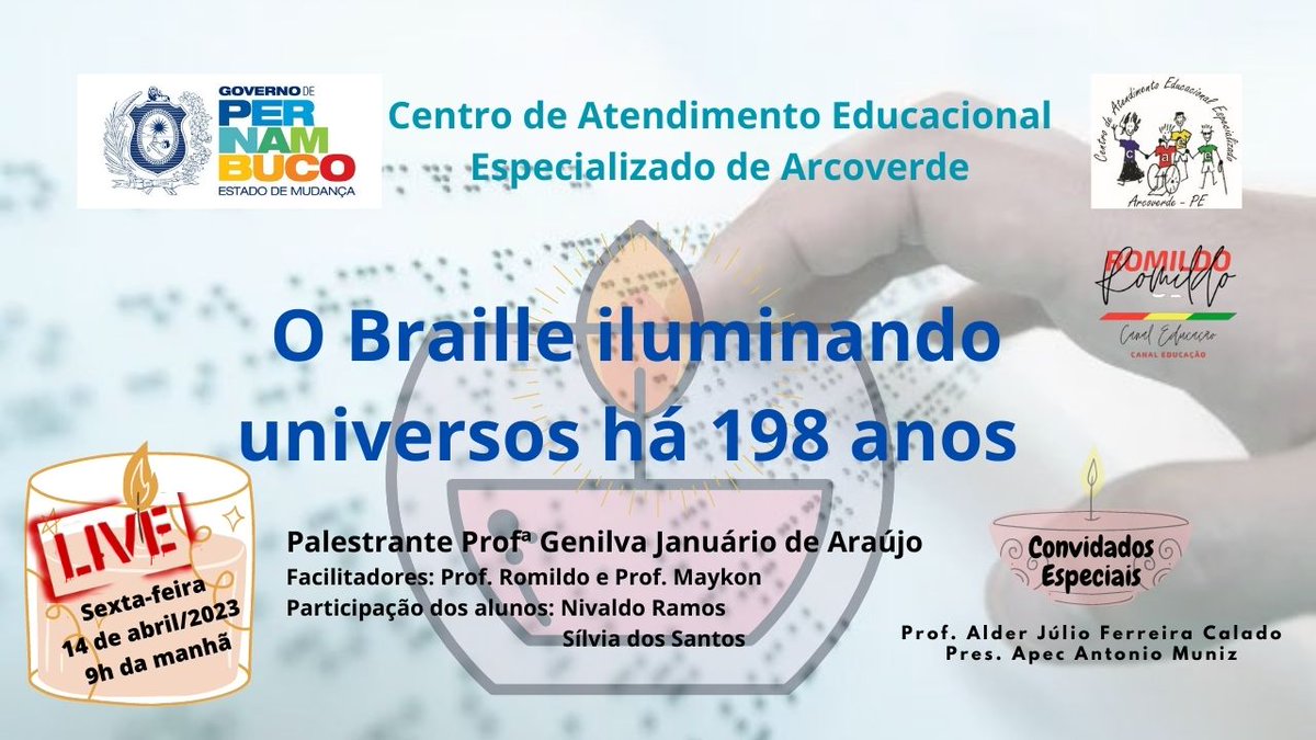 chicoromildoo's tweet photo. O CAEE Arcoverde realiza na sexta/14 uma palestra on-line com o tema: O Braille iluminando universos há 198 anos https://t.co/DymA6KWSg0 via @YouTube CONVIDADOS ESPECIAIS: Prof. Dr Alder Júlio Ferreira Calado e Pres. da APEC Prof. Antônio Muniz https://t.co/SquhKPhtW5