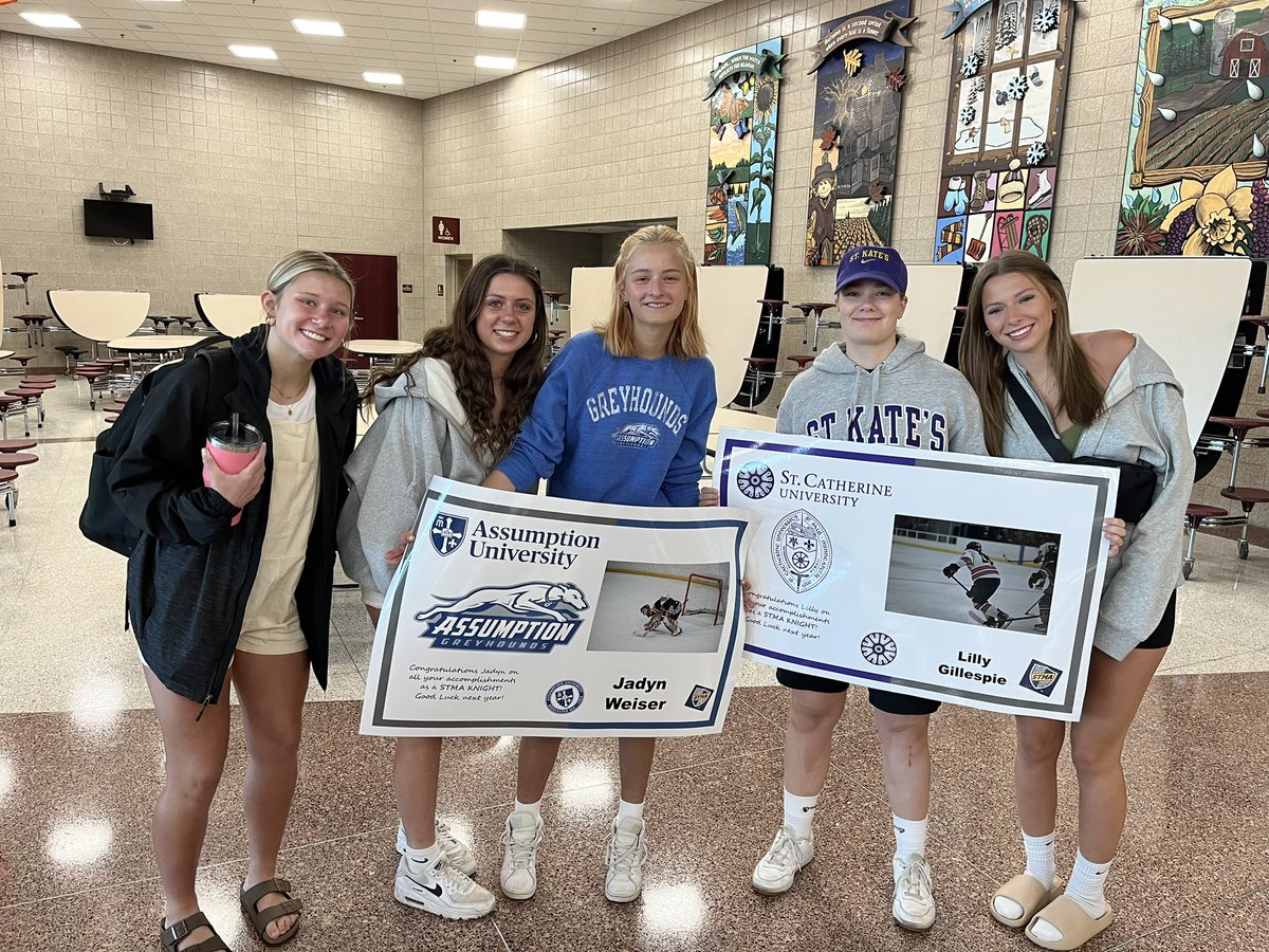 RiverHawk_HS's tweet photo. So extremely proud of these two for signing and continuing their hockey careers in college! We are excited to see what your future holds! #alwaysahawk https://t.co/nuTkku33A3