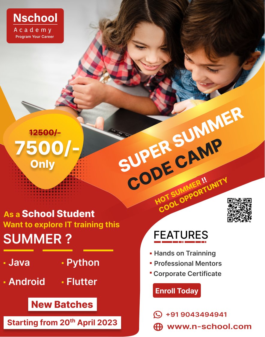Nschool12's tweet photo. Do you want to unlock the potential of IT training this summer?

Contact Now: +91 90434 94941 

For More Details: https://t.co/B1VMFsq5fA

#SummerCamp #codesummercamp #schoolstudents #ITTrainingInstitute #ITTraining #java #python #android #flutter #BATCHSTART #April20th #summer https://t.co/N0gruBYbo3
