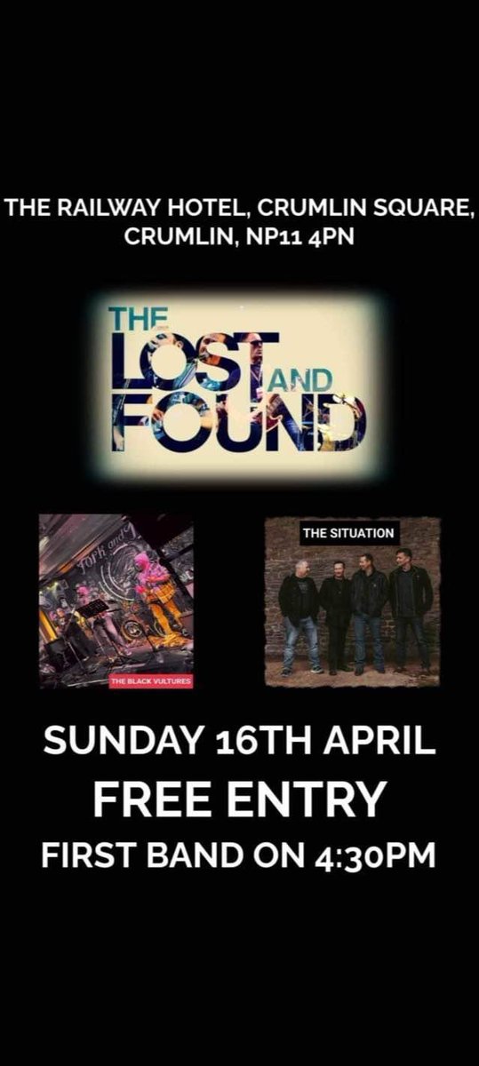 TheLostFound2's tweet photo. This Sunday we play The Railway Hotel in Crumlin. Where the Manic Street Preachers played their first ever gig!!! Should be a cool  evening. Come on down as its free entry #wekeeponsearching https://t.co/kQIqXUp4a6