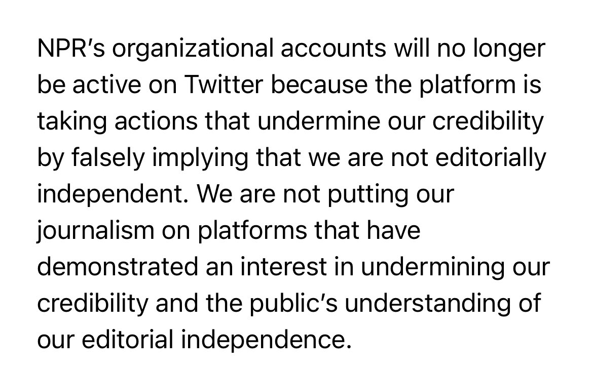 NEW: NPR is “turning away from Twitter” Statement from our CEO John Lansing: