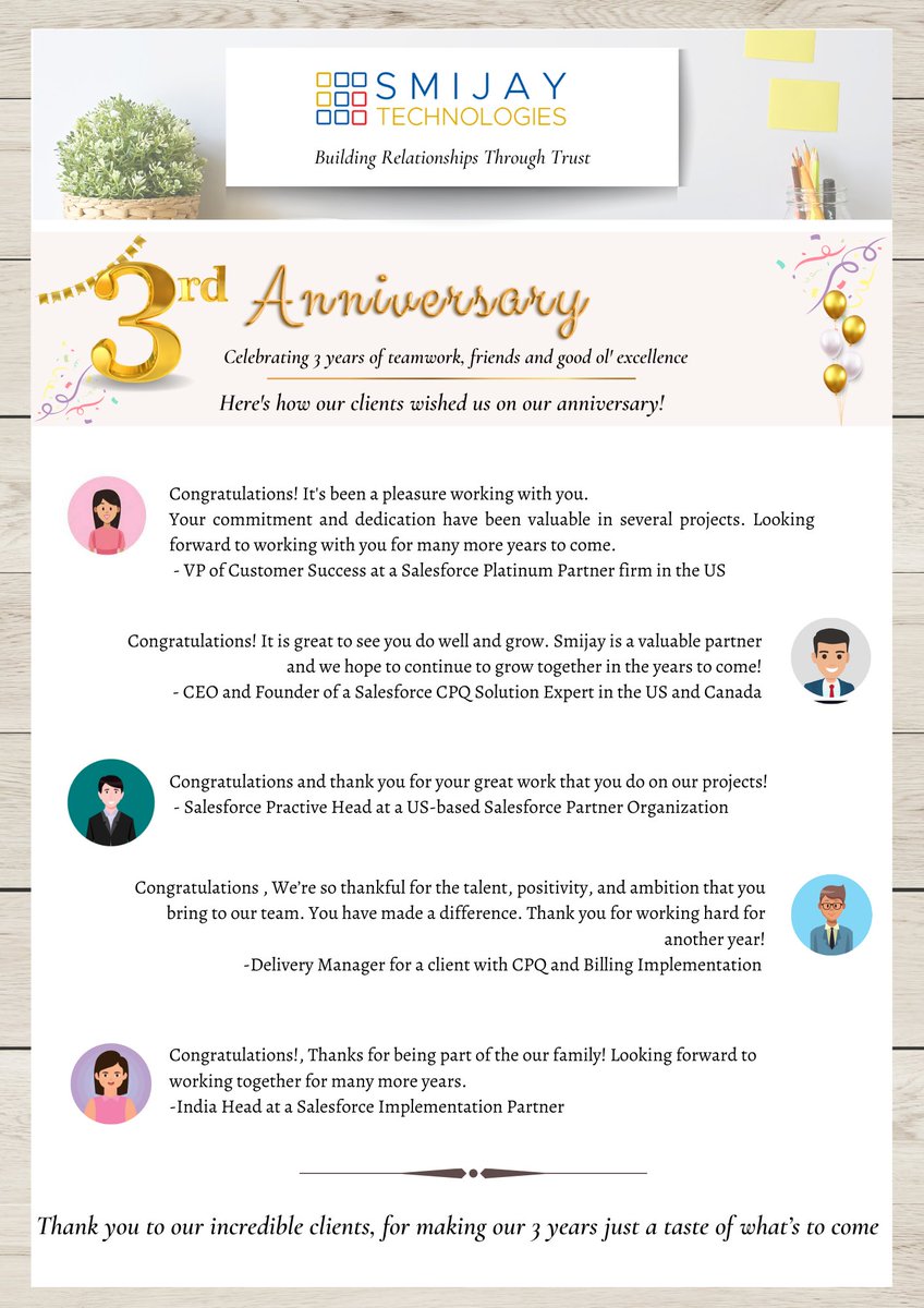 "3 years isn’t just a milestone, it’s a time to reflect on everything that’s happened and everything that’s ahead. We couldn’t thank you enough for being part of our journey. 
#workanniversary #milestoneachieved #workmilestone #businessmindset  #businessgrowth #salesforce