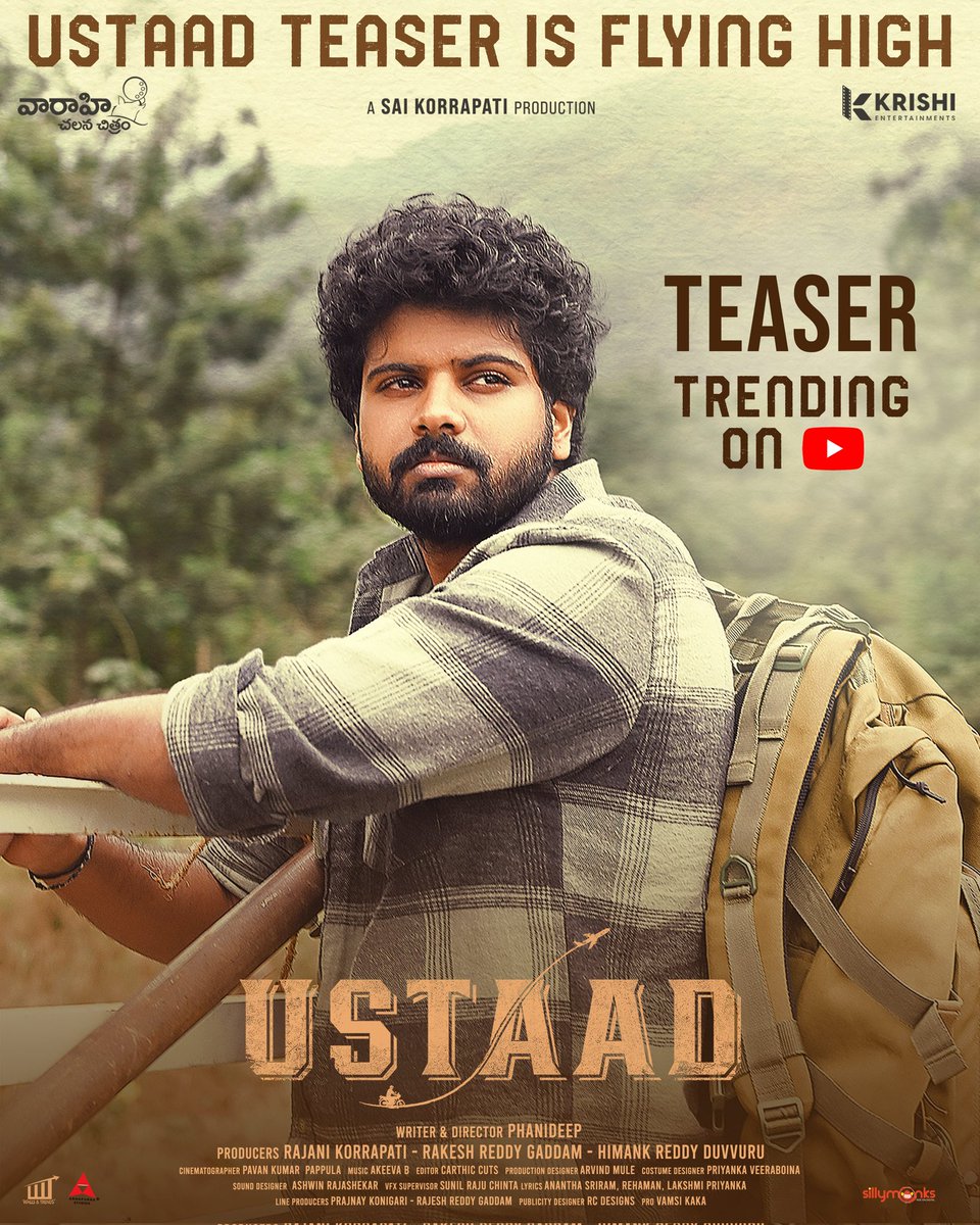 Vamsi Kaka (@vamsikaka) on Twitter photo #Ustaad teaser is flying high 🔥
▶️ youtu.be/6yiDRAaYmr4
#UstaadTeaser trending on youtube 💥
<a href="/Simhakoduri23/">Sri Simha Koduri</a> <a href="/KavyaKalyanram/">KavyaKalyanram</a> <a href="/RavindraVijay1/">Ravindra Vijay</a> <a href="/VaaraahiCC/">Vaaraahi Chalana Chitram</a> <a href="/krishient/">KRISHI Entertainments</a> <a href="/phani025/">phanideep</a> <a href="/mahaisnotanoun/">Venkatesh Maha</a> <a href="/rakeshreddy1224/">Gaddam Rakesh Reddy</a> <a href="/SaiKorrapati_/">Sai Korrapati</a> <a href="/himankd/">Himank Duvvuru</a> <a href="/pavan_pappula/">pavan kumar pappula</a> <a href="/vamsikaka/">Vamsi Kaka</a> <a href="/WallsAndTrends/">Walls & Trends</a> #Ustaad teaser is flying high 🔥
▶️ youtu.be/6yiDRAaYmr4
#UstaadTeaser trending on youtube 💥
<a href="/Simhakoduri23/">Sri Simha Koduri</a> <a href="/KavyaKalyanram/">KavyaKalyanram</a> <a href="/RavindraVijay1/">Ravindra Vijay</a> <a href="/VaaraahiCC/">Vaaraahi Chalana Chitram</a> <a href="/krishient/">KRISHI Entertainments</a> <a href="/phani025/">phanideep</a> <a href="/mahaisnotanoun/">Venkatesh Maha</a> <a href="/rakeshreddy1224/">Gaddam Rakesh Reddy</a> <a href="/SaiKorrapati_/">Sai Korrapati</a> <a href="/himankd/">Himank Duvvuru</a> <a href="/pavan_pappula/">pavan kumar pappula</a> <a href="/vamsikaka/">Vamsi Kaka</a> <a href="/WallsAndTrends/">Walls & Trends</a>