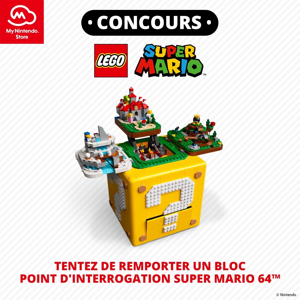 [CONCOURS🎁] Pour célébrer notre semaine dédiée à Mario, nous vous faisons gagner un « Bloc point d'interrogation Super Mario 64™ » de l’univers LEGO® Super Mario !

Pour participer :
- RT et like ce tweet
- Follow le compte <a href="/NintendoStoreFR/">My Nintendo Store France</a>
2 gagnants tirés au sort le 19/04.
