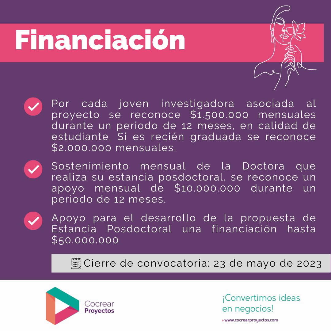 🌺 Programa Orquídeas- Mujeres en la Ciencia, busca seleccionar proyectos de I+D+i que vinculen Doctoras y Jóvenes Investigadoras, con el fin de incrementar el nivel de dllo de vocaciones y capacidades cientificas y de innovación de las mujeres en las diferentes regiones del país