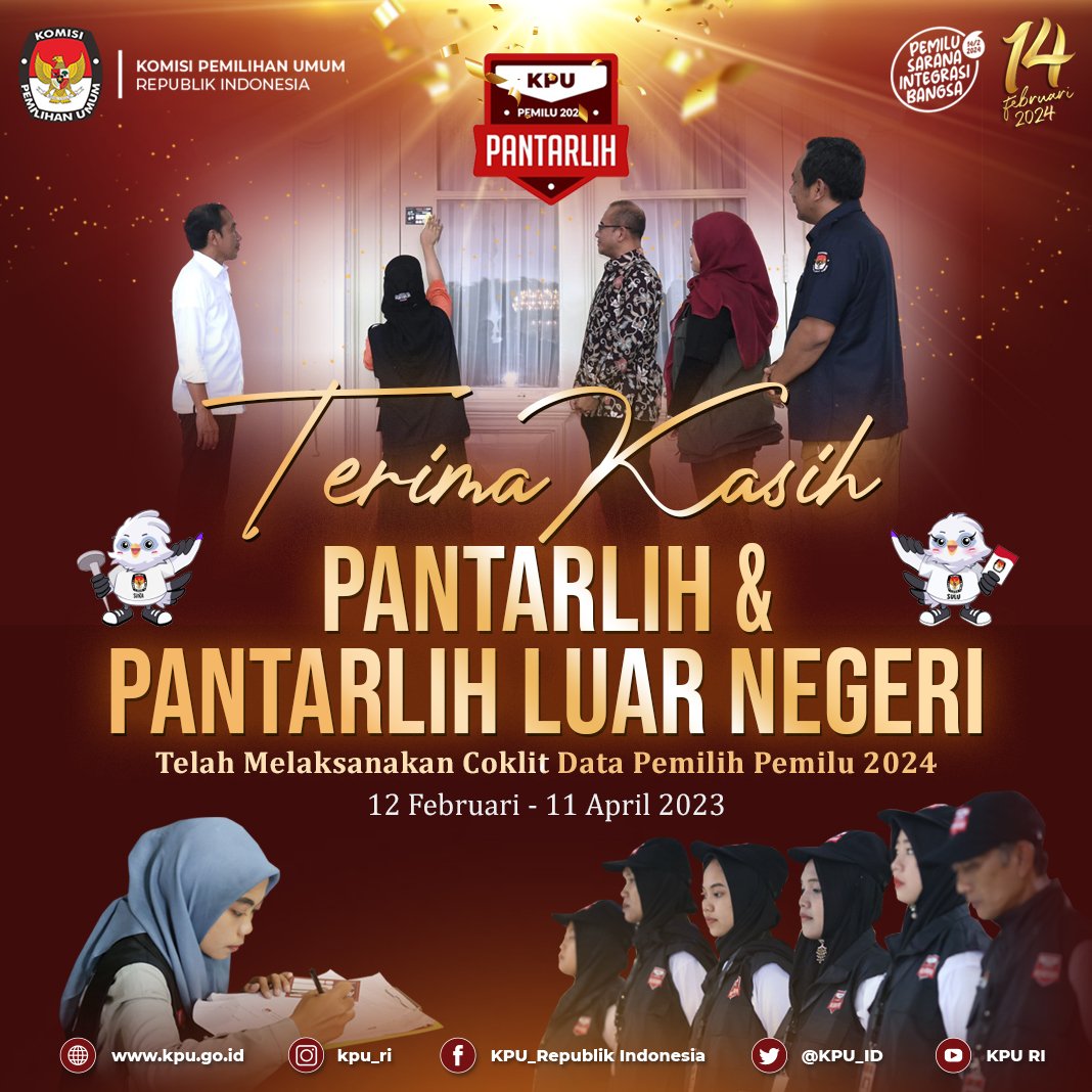 KPU_ID's tweet photo. #TemanPemilih, KPU mengucapkan Terima Kasih kepada seluruh Pantarlih dan Pantarlih Luar Negeri yang telah melaksanakan Coklit Data Pemilih Pemilu 2024 dengan penuh dedikasi dan kerja keras. https://t.co/gt1G36cmIM