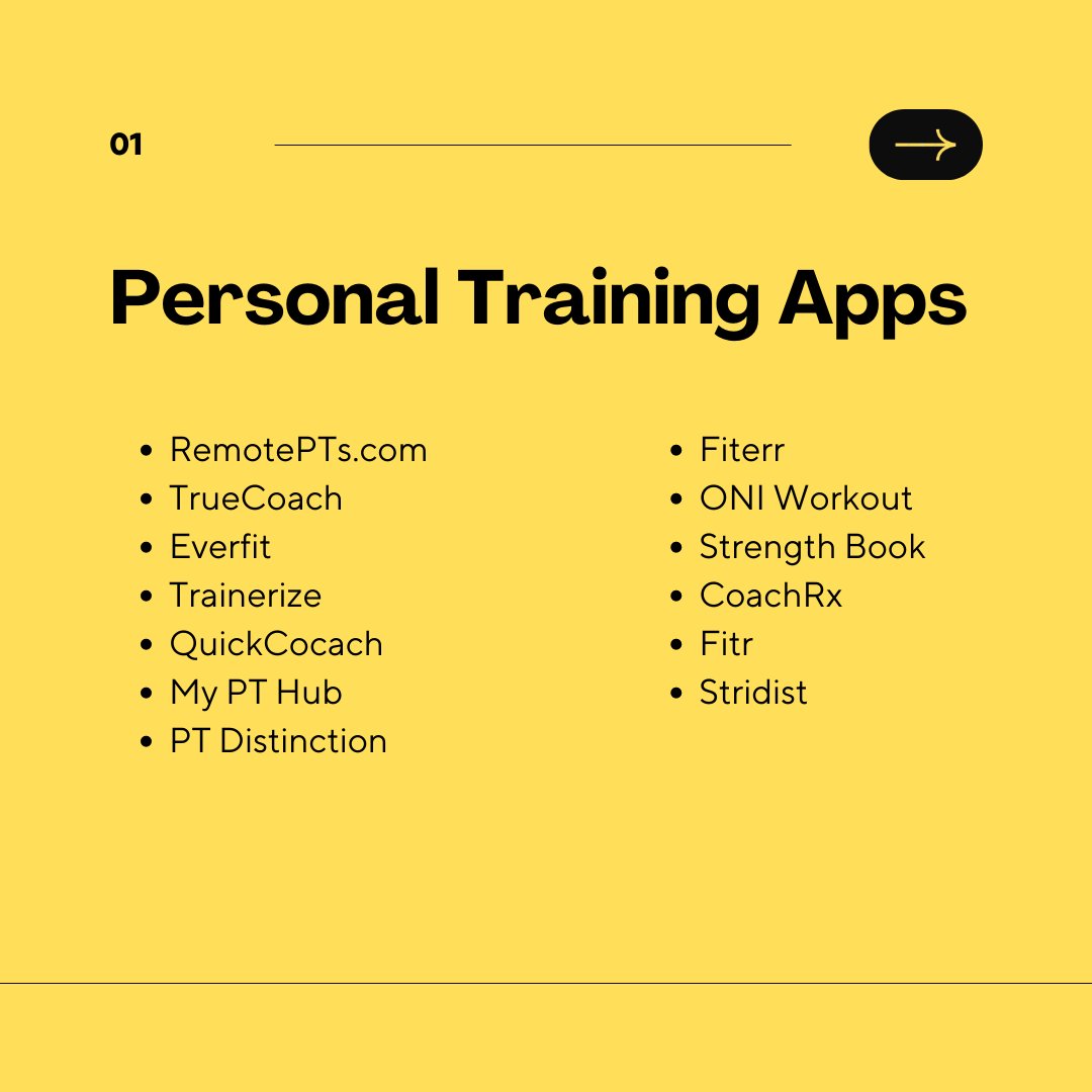 RemotePts's tweet image. Unlock your PT potential with these powerful tools &amp;amp; apps 📱💪 Get organized, stay connected with clients, and grow your business like never before!📈 FOLLOW @remotepts
#personaltrainer #personaltrainerlife #personaltraineronline