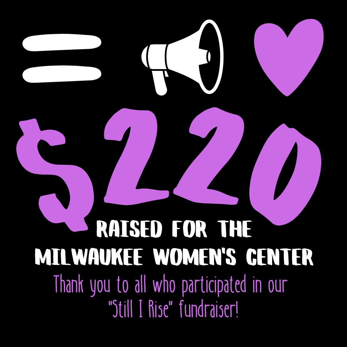 BittersKayleigh's tweet photo. Thank you to everyone who supported our event last month. We were able to beat last year and raise $220 for the Milwaukee Women's Center. 💜 We will see you next year! @dottkepblhs #wawmproud https://t.co/MmsvBADMDf