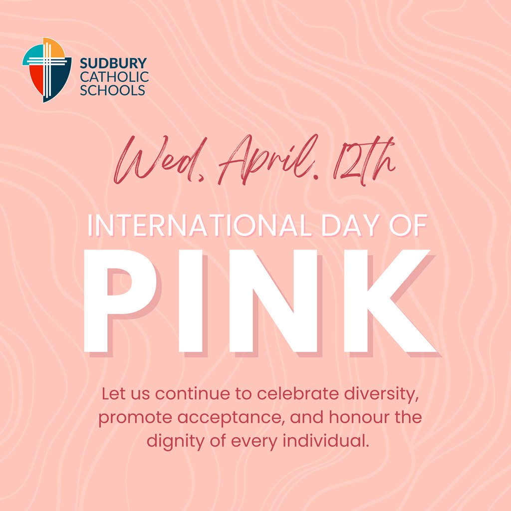 SudburyCDSB's tweet photo. Happy International #DayofPink! Today we're reminded that we're all equal. Let us spread love and kindness, and work together to create a world that's safe, inclusive, and welcoming for everyone.  🌈💕

#sudburycatholicschools #schoolboard #sudburyontario #education #diversity https://t.co/Q3RCfjXyOs
