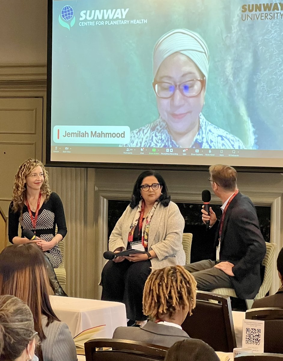 HarvardGH's tweet photo. We are moving into our first plenary, “The Value of Planetary Health to Global Health Equity.” 

A conversation btw/ @Mandeep_Dh, @courtghoward &amp; @JemilahMahmood, moderated by Samuel Myers. Hosted in partnership with @ph_alliance. #HGHI2023

Join live➡️https://t.co/bHS1kEepbk https://t.co/ErP2iryjNj