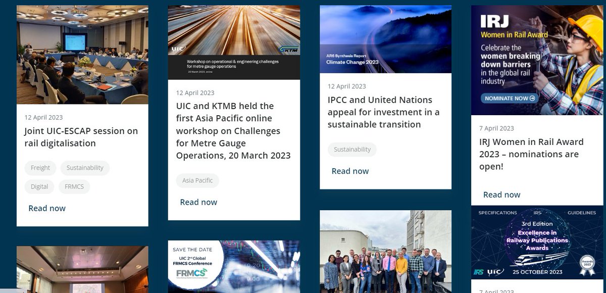 uic's tweet photo. Please find the latest eNews articles on the Joint UIC-ESCAP session on rail digitalisation, the UIC &amp; KTMB first Asia Pacific online workshop on Challenges for Metre Gauge Operations, the IPCC &amp; UN appeal for investment in a sustainable transition.

 https://t.co/VRno77Jzbl https://t.co/psvORwN122