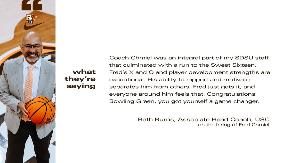 BGSU_Athletics's tweet photo. "Fred just gets it, and everyone around him feels that. Congratulations Bowling Green, you got yourself a game changer."

-- Beth Burns

#AyZiggy 🟠🟤 https://t.co/ggOa7pXp9H