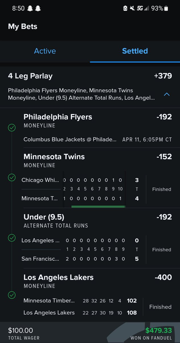 InfluencedBets's tweet photo. 4/11 Record:

36-11 🔥💰🔥

I track in weeks and have a unit size of $100 and am up $6,509.90 the last 2 days.

Hmu if you wanna be apart of the winning!!! 

Here are a couple of the winning slips from yesterday

#winning #sports #picks https://t.co/oV9MssIUgC