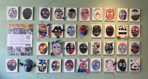 KidsRank's tweet photo. The 3rd and final installation of @SherwoodPandas students' celebratory #MonthoftheMilitaryChild #MasksofHope project is up at @Curts_Cafe in Highland Park, IL. #112leads https://t.co/t1oavP15ok