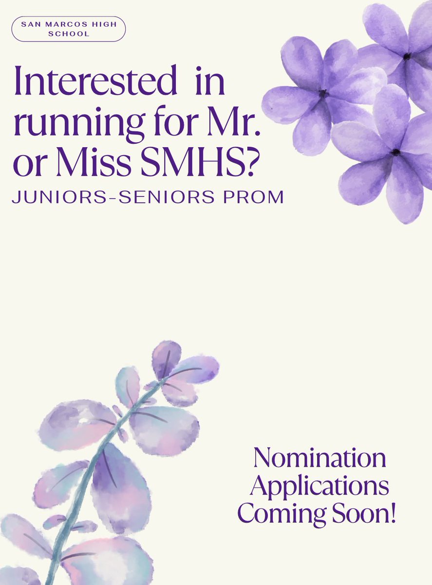Hey Seniors! Want to be Mr. or Miss SMHS? Stay on the look out for our Nomination Applications!