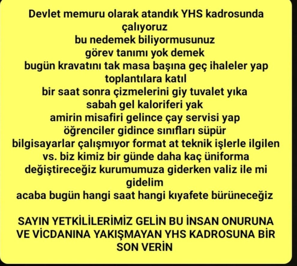 YHSserkan's tweet photo. Kadro istemiyoruz ,sadece statü değişikliği istiyoruz #YardımcıHizmetlerSınıfı
@szctelevizyonu
@fatihportakal
@ismailsaymaz
@iremsansak
@BelovacSerap
@saygi_ozturk
@AliserDelek
@Deniz_Zeyrek
@cancoskun https://t.co/zVgKSVNHf3