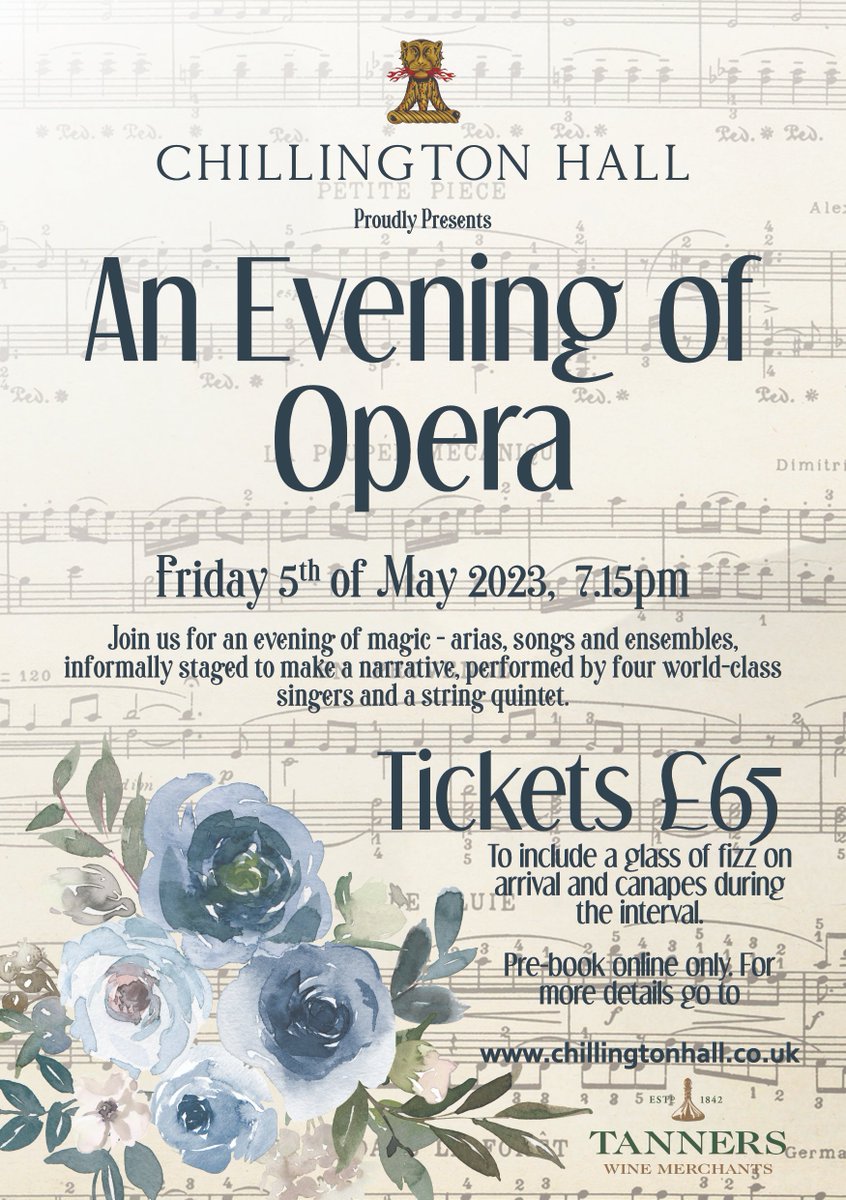 chillingtonhall

We're so excited to announce that our upcoming Evening of Opera is being sponsored by our friends @tannerswines 

Join us for an evening of magical music, presented by @wildartspresents.  For tickets please go to

ticketebo.co.uk/chillington-ha…