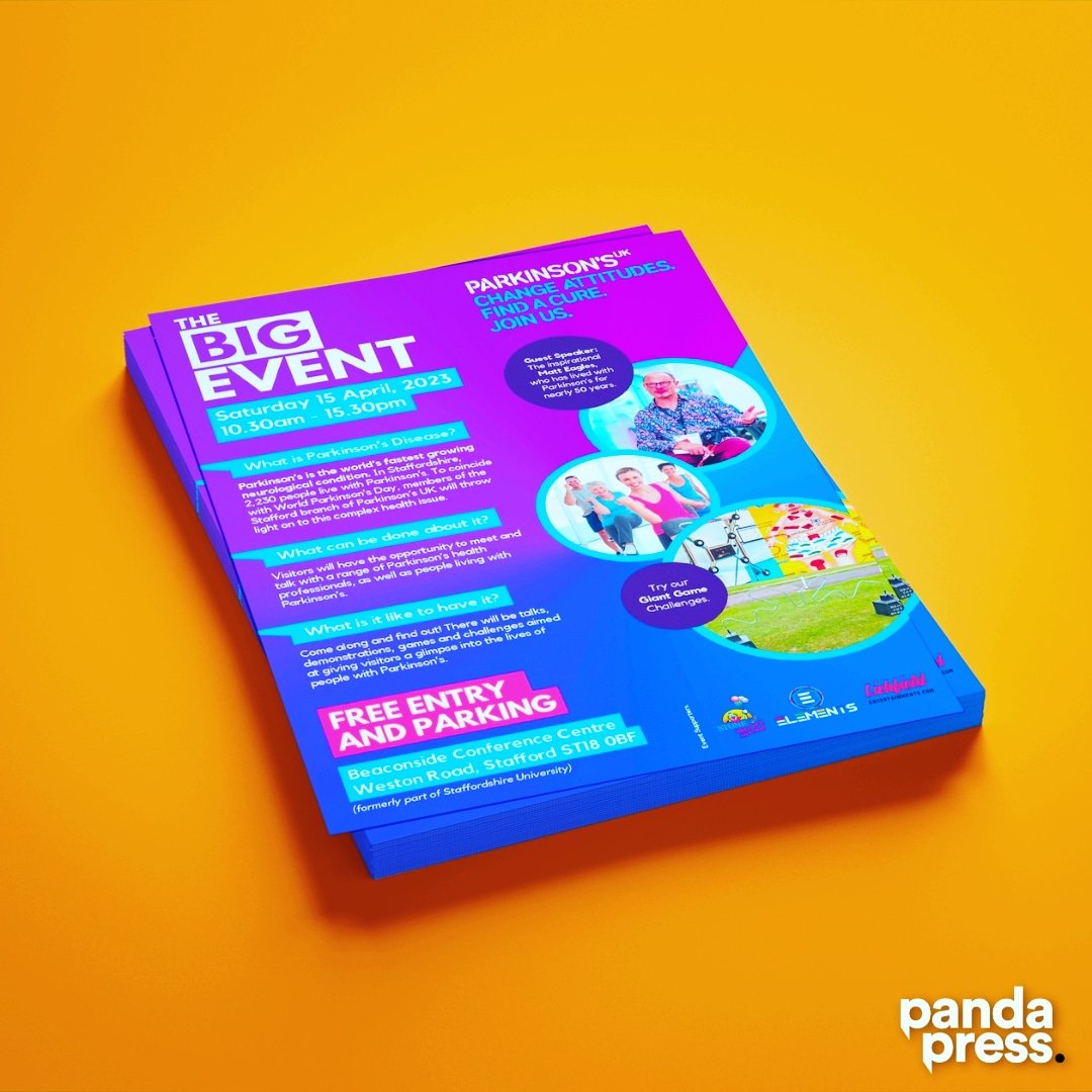 In light of #worldparkinsonsweek here's a little something we've printed for them showing off their event this Saturday in #stafford! 💙💜 Check out our newest blog too! 🔗👇 pandapress.net/parkinsons-sym… #parkinsonsdisease #parlinsonsearlysymptoms #pandaprint #pandapressstone