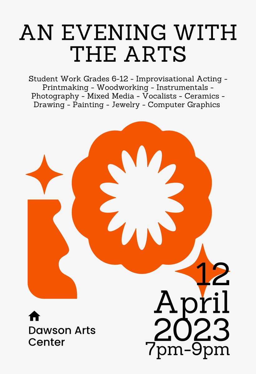 Join us tonight in the Arts Center from 7:00 - 9:00 p.m. for An Evening with the Arts! 

#dawsonschool #dawsonarts #aneveningwiththearts