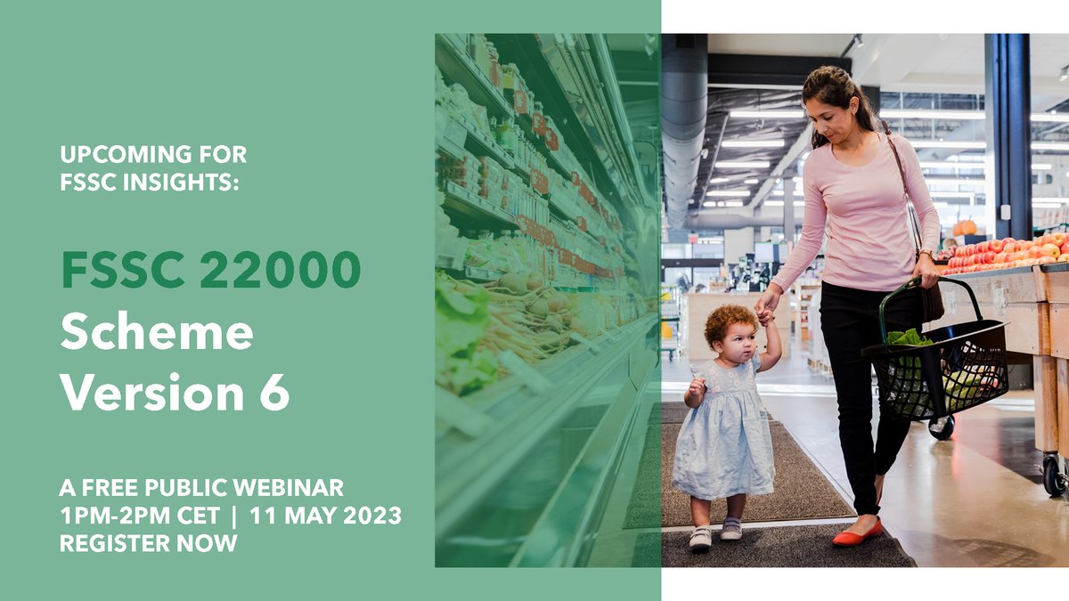 Join us for the next free #FSSC Insights webinar on 11 May 1PM CET as we present on the much-anticipated #FSSC22000 Scheme Version 6. Learn about the changes between V5.1 and V6 and our upgrade process. Registration is now open via the link: fssc22000.zoom.us/webinar/regist…