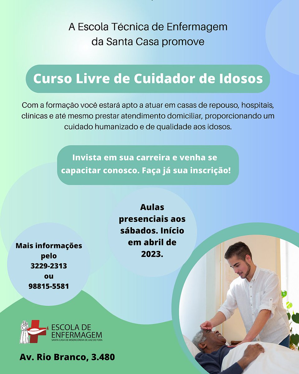 SantaCasaJF's tweet photo. O Curso Livre de Cuidador de Idosos da Escola Técnica de Enfermagem da Santa Casa de Juiz de Fora é uma excelente opção para aqueles que desejam se capacitar para trabalhar com o público idoso. O curso é oferecido na modalidade presencial com aulas práticas e teóricas. https://t.co/CS3JwXZ1Wl