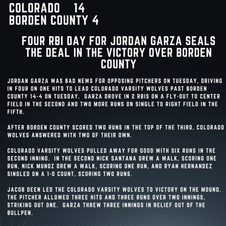 colorado_isd's tweet image. 💥🐺Wolves Win 14- 4 🐺💥
#ThisIsWolfNation #WolvesBaseball