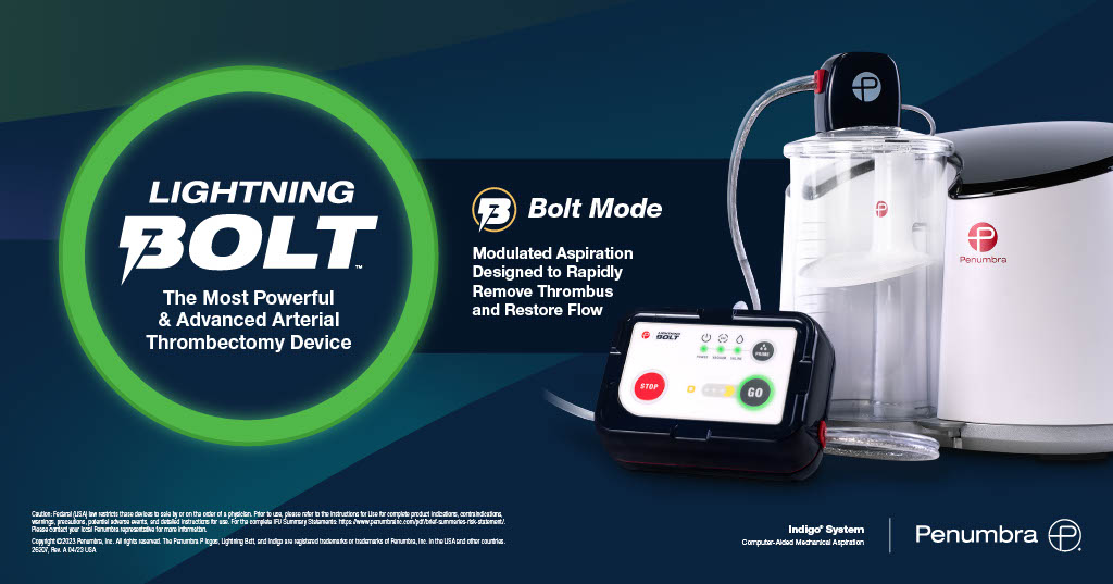 PenVascular's tweet photo. US HCPs: ⚡Announcing Lightning Bolt 7⚡ Penumbra’s latest in #ComputerAidedThrombectomy utilizes #BOLTmode with modulated aspiration designed to rapidly remove thrombus and restore flow #LightningBolt7 Rx only. For risk info: https://t.co/wrIewhqVk5 Clinical results may vary. https://t.co/mkXiFXRLLb