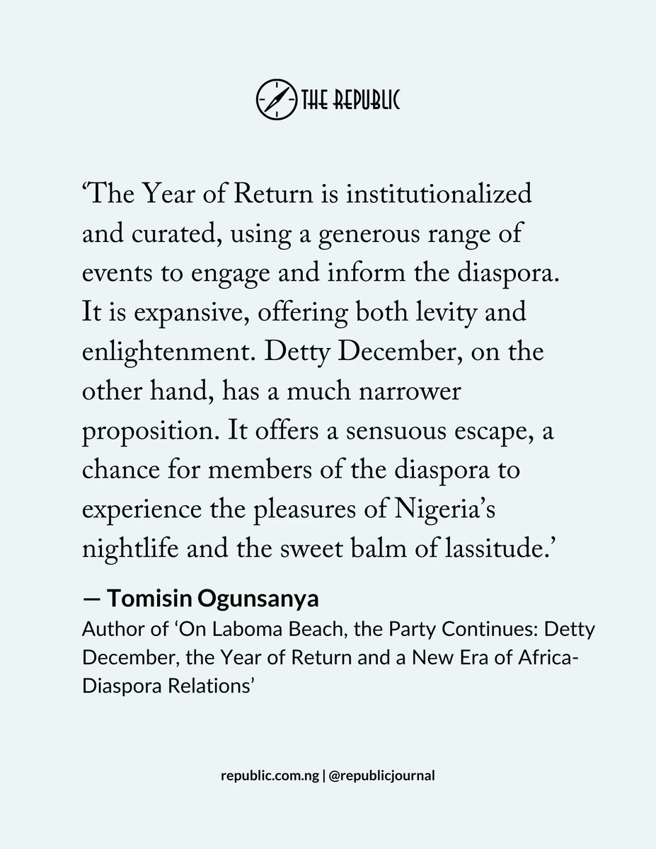 The unique pleasures of Ghana's Year of Return and Nigeria's Detty December highlight the evolving relationship between Africa and its global diaspora and the need to sustain this growing bond. 

Our #LatestOnline via <a href="/tomiisino/">Tomisin</a> 
republic.com.ng/april-may-2023…