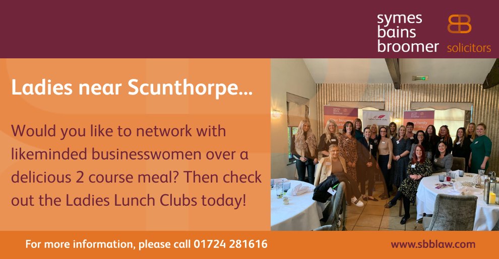 SBBLaw_'s tweet photo. We are delighted to announce that the Ladies Lunch Clubs will be returning to Scunthorpe! 

Be sure to join us as we sponsor the event held at LAVO on June 8th.  Click the link below to secure your place today.

 #scunthorpenetworking  #ladiesnetworking https://t.co/Zvh3Wz7toj https://t.co/VKDdKk2j6i