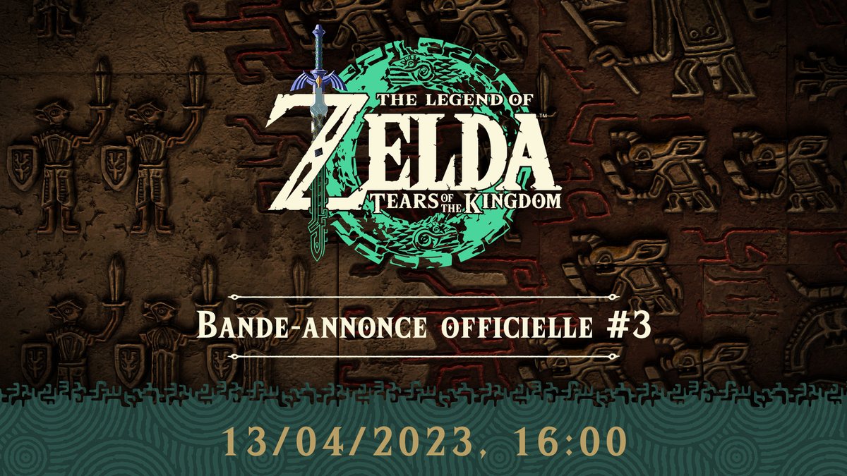 Rendez-vous le 13/04 à 16:00 pour découvrir l'ultime bande-annonce de prélancement de The Legend of #Zelda: #TearsOfTheKingdom en direct sur notre chaîne YouTube. Cette bande-annonce durera environ 3 minutes.

► spkl.io/60114eHeS