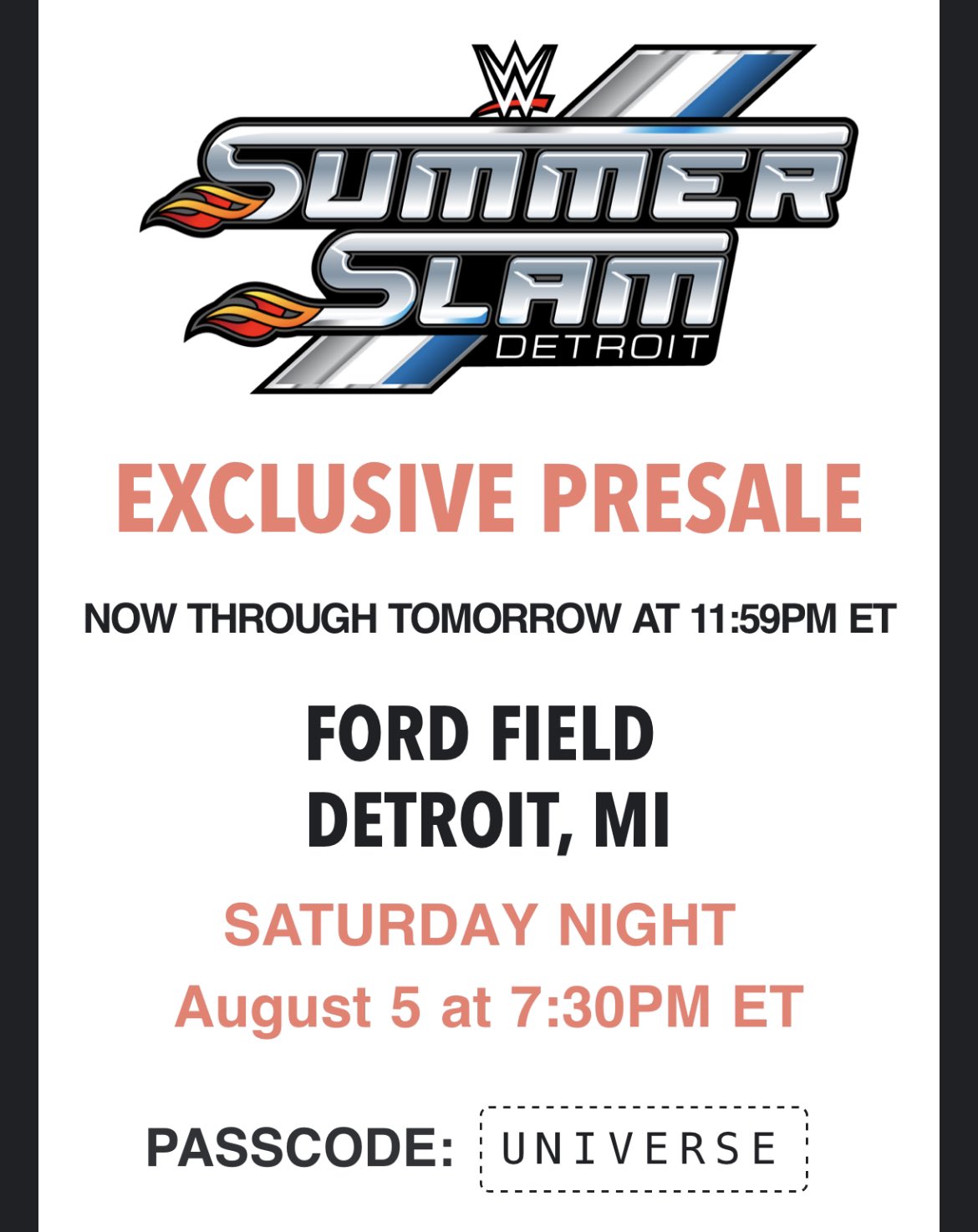 WWE Detroit on Twitter "here the presale code some of you will have