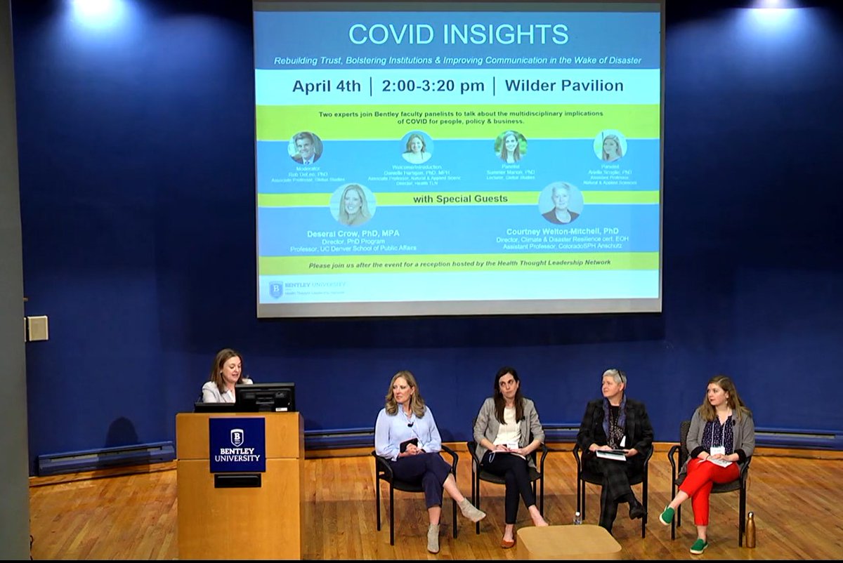 Fascinating info presented at the @HealthTLN #COVID Insights event with <a href="/bentleyu/">Bentley University</a> profs <a href="/ArielleScoglio/">Arielle Scoglio, PhD</a> &amp; <a href="/summermarion/">Summer Marion</a> + expert guests <a href="/CourtneyWM/">Courtney Welton-Mitchell</a> &amp; <a href="/deseraicrow/">Deserai Anderson Crow</a>. Thanks to all who attended, but if you missed it you can watch the panel here:  bentley.edu/centers/health…