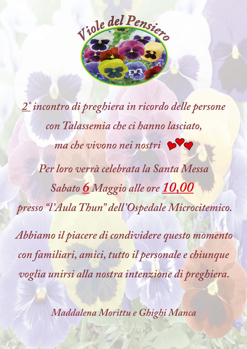2° incontro di preghiera in ricordo delle persone con Talassemia che ci hanno lasciato ma che vivono nei nostri 💞