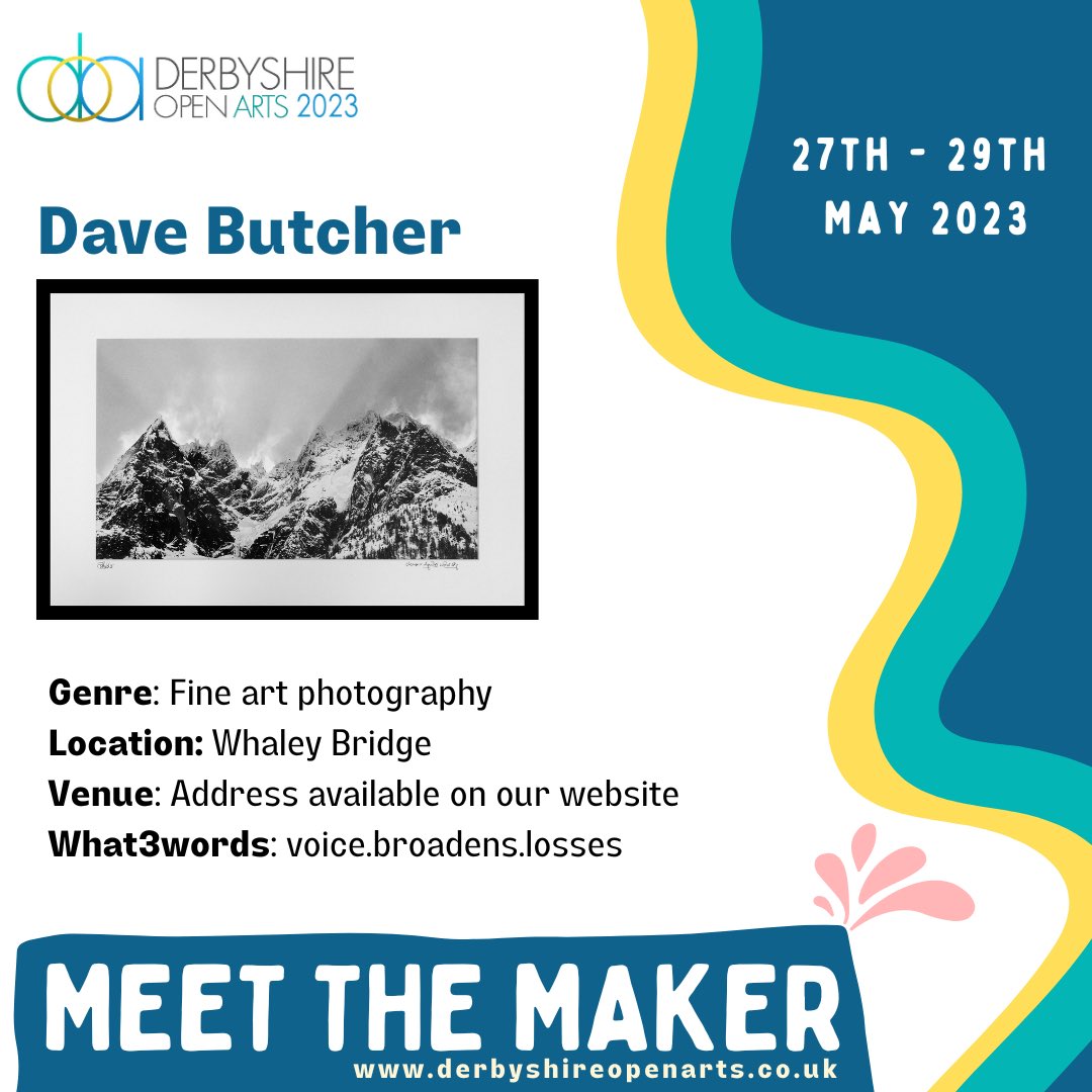 DerbyshireOArts's tweet photo. Meet the Maker: Dave Butcher
“Dave Butcher has over 50 years photography experience using film cameras and traditional 
darkroom printing. Huge discounts this weekend, unframed mounted prints £5 to £30, Dave 
Butcher photography books £5.”
#davebutcher #whaleybridge @monodave https://t.co/vc3ffgtBwP
