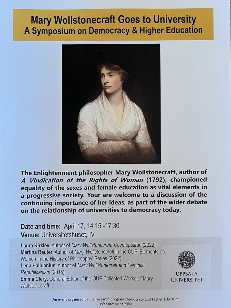 Department of English at Uppsala University (@uuenglish1) on Twitter photo Happening on Monday 17 April! Come and find out more about Mary Wollstonecraft, author of A Vindication of the Rights of Woman. Part of Uppsala University’s Democracy and Higher Education programme of events. All welcome! @UU_University <a href="/uppsalauni/">Uppsala universitet</a> #MaryWollstonecraft Happening on Monday 17 April! Come and find out more about Mary Wollstonecraft, author of A Vindication of the Rights of Woman. Part of Uppsala University’s Democracy and Higher Education programme of events. All welcome! @UU_University <a href="/uppsalauni/">Uppsala universitet</a> #MaryWollstonecraft