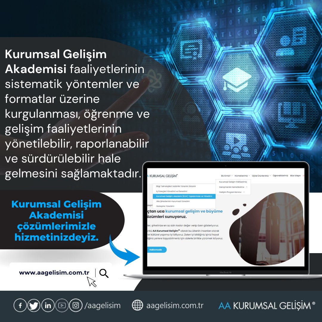 aagelisim's tweet photo. Kurumsal Gelişim Akademisi faaliyetlerinin sistematik yöntemler ve formatlar üzerine kurgulanması, öğrenme ve gelişim faaliyetlerinin yönetilebilir, raporlanabilir ve sürdürülebilir hale gelmesini sağlamaktadır.
#kurumsalgelişimakademisi #kurumsalgelişim https://t.co/CIQUa8I2fl