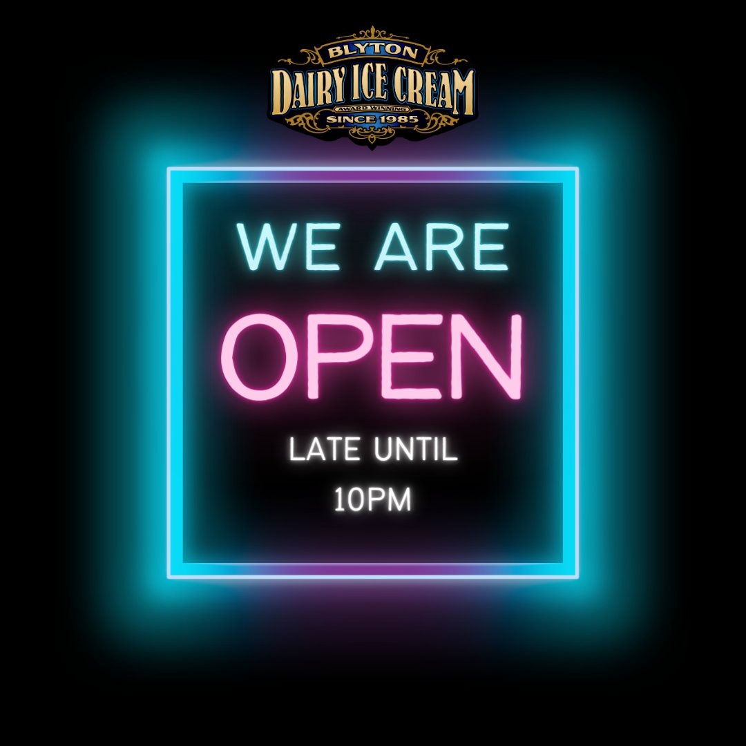 Fancy a late night treat? Don't Forget we are open late at all of our sites until 10pm for Eat in, takeaway, collection and delivery! blytonicecream.co.uk/opening-times/