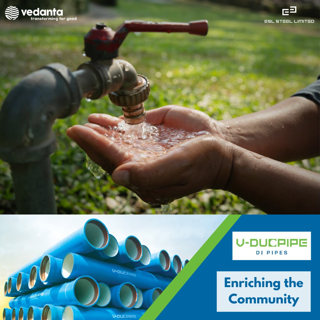 ESLSteelLimited's tweet photo. Experience unparalleled durability and performance with V-Ducpipe as these revolutionize the modern water supply systems by providing safe and clean water to everyone across the country.

#VDucpipe #HarGharSwachhJal #ESLCares #TransformingForGood https://t.co/6rtSFlLVKV