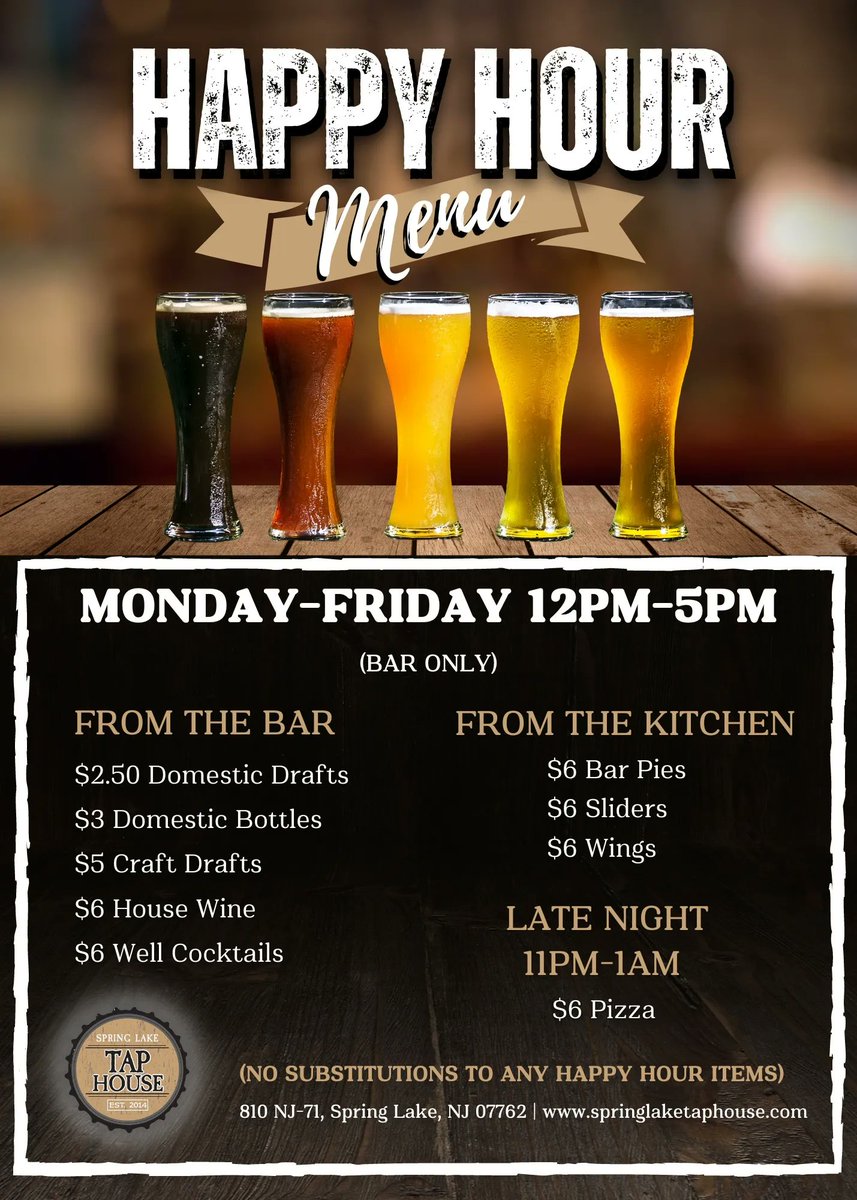 TapHouseSL's tweet photo. Happy Hour is from 12pm-5pm every Mondau thru Friday

#HappyHour #sliders #wings https://t.co/CpH5tHou9q