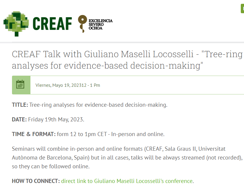 Grup_Boix's tweet image. Xerrada del @CREAF_ecologia, amb Giuliano Maselli Locosselli 
"Anàlisis dels #anells dels #arbres per a la presa de decisions basada en l'evidència"
ℹ  creaf.cat/es/node/20364